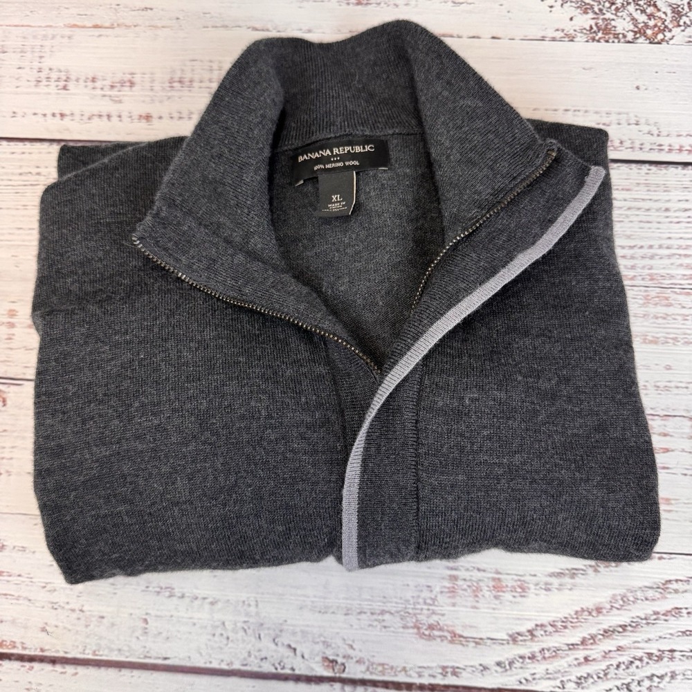 Banana Republic Mens Zip Sweater Size XL Gray 100% Merino Wool Business Casual - Picture 8 of 8